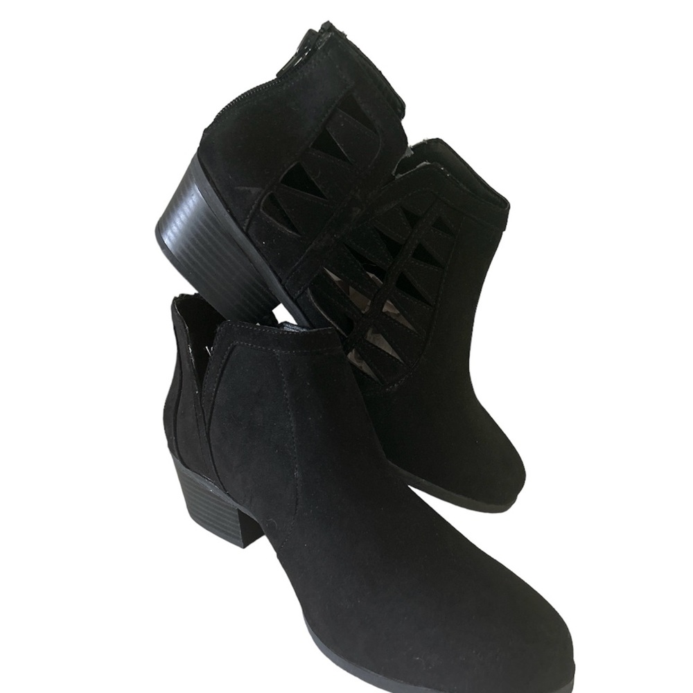- New Direction black ankle booties laser cut details New without Tag si…